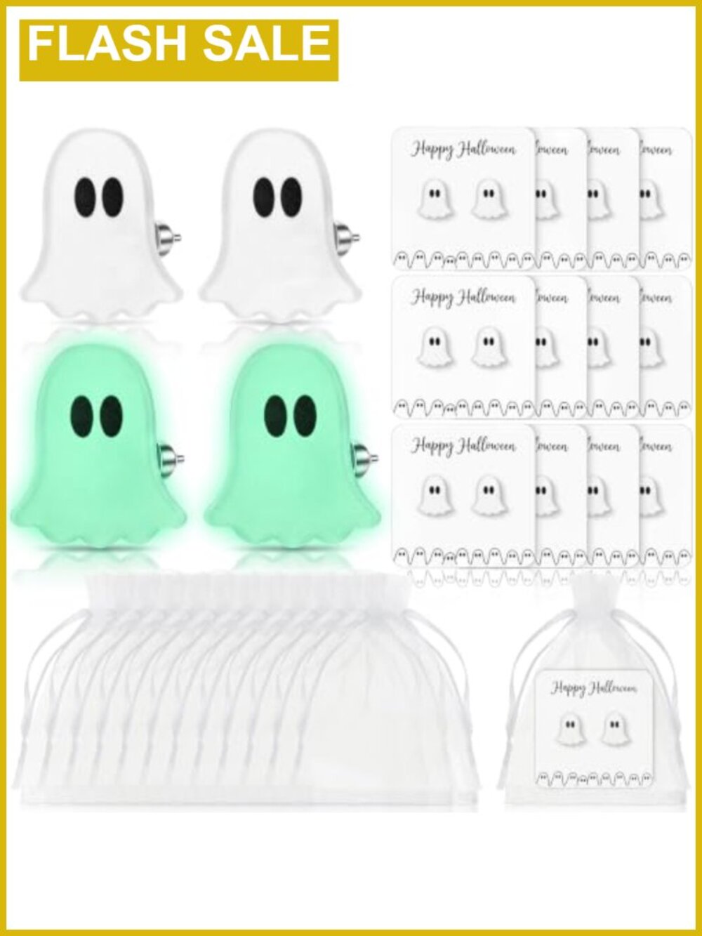 Glow in the Dark Ghost Stud Earrings 6 Pairs Acrylic Halloween Jewelry Set
